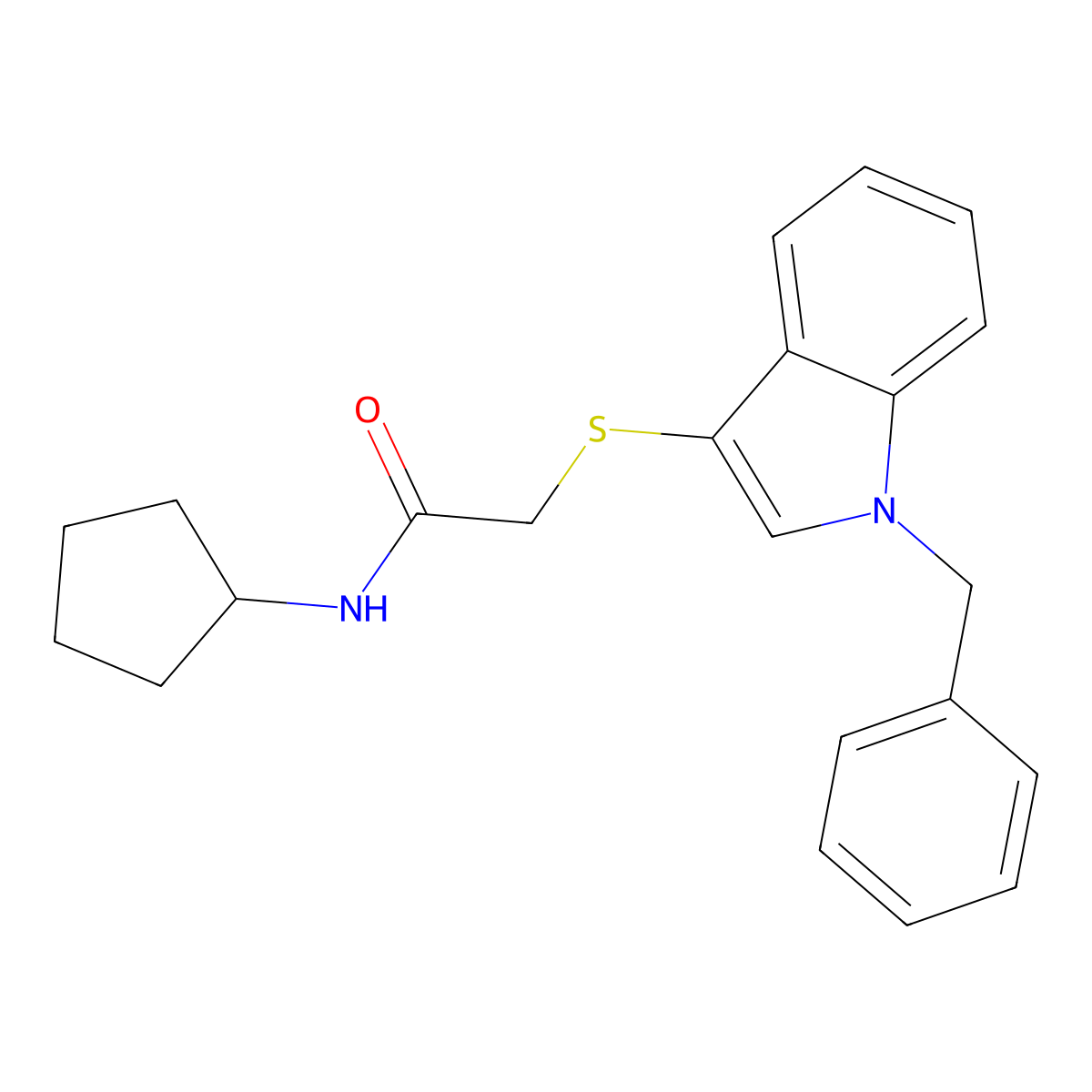 2-(1-benzylindol-3-yl)sulfanyl-N-cyclopentylacetamide molecular structure, CAS 851412-28-7