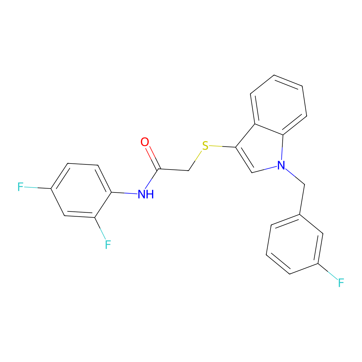 N-(2,4-difluorophenyl)-2-((1-(3-fluorobenzyl)-1H-indol-3-yl)thio)acetamide molecular structure, CAS 851412-30-1