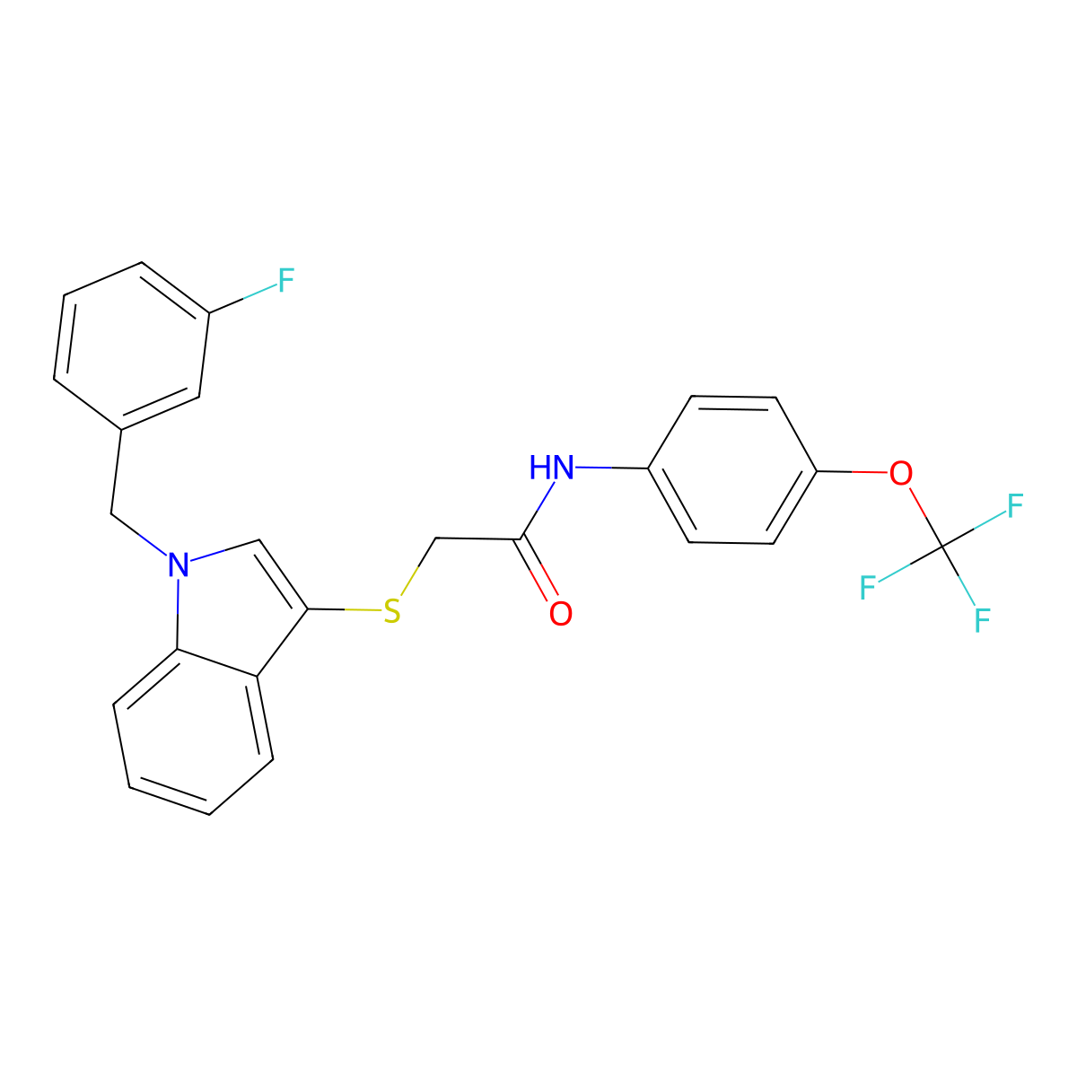 2-[1-[(3-fluorophenyl)methyl]indol-3-yl]sulfanyl-N-[4-(trifluoromethoxy)phenyl]acetamide molecular structure, CAS 851412-31-2