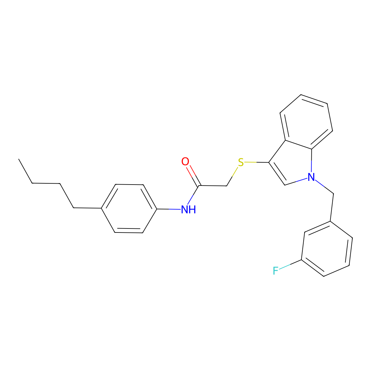 N-(4-butylphenyl)-2-((1-(3-fluorobenzyl)-1H-indol-3-yl)thio)acetamide molecular structure, CAS 851412-32-3
