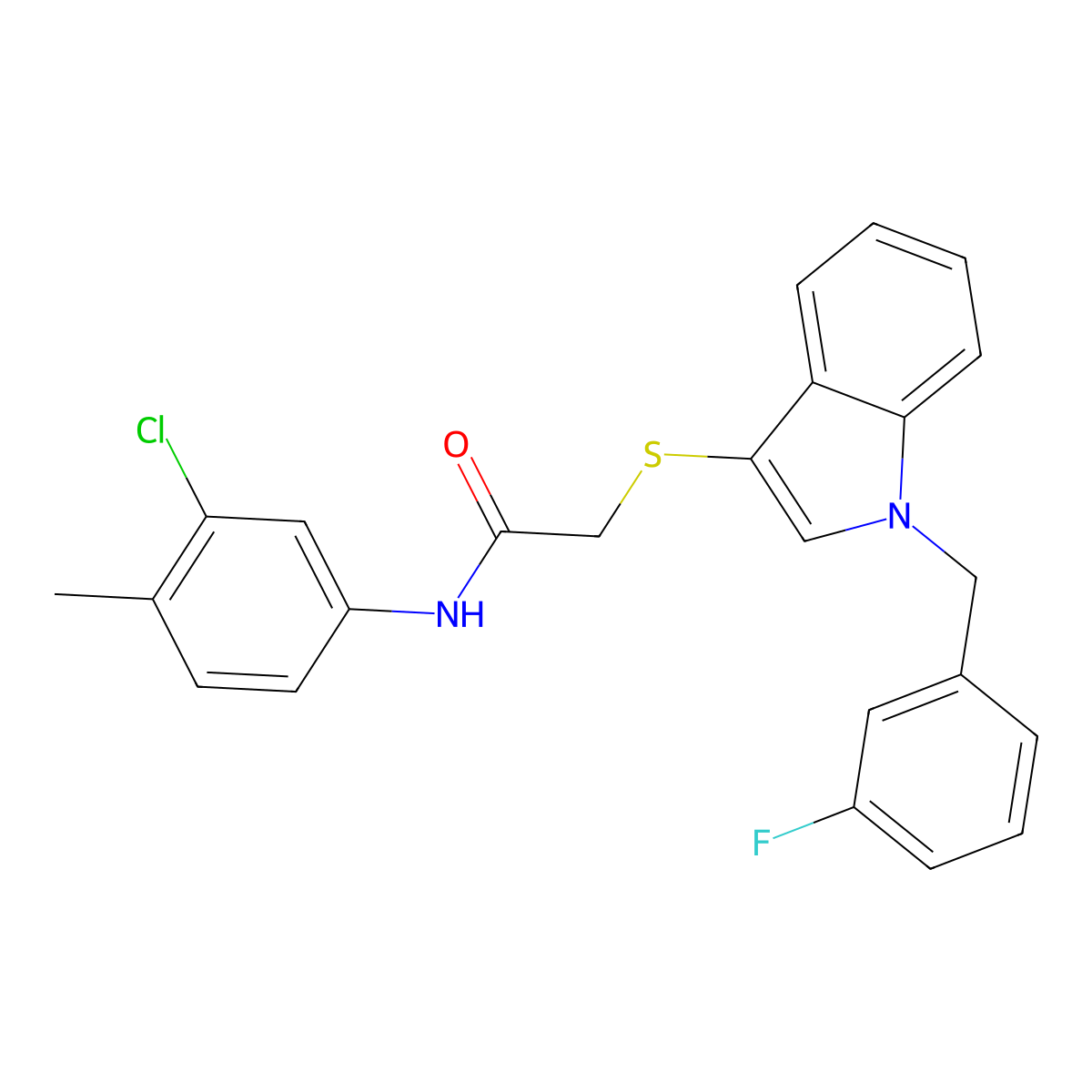 N-(3-chloro-4-methylphenyl)-2-[1-[(3-fluorophenyl)methyl]indol-3-yl]sulfanylacetamide molecular structure, CAS 851412-36-7