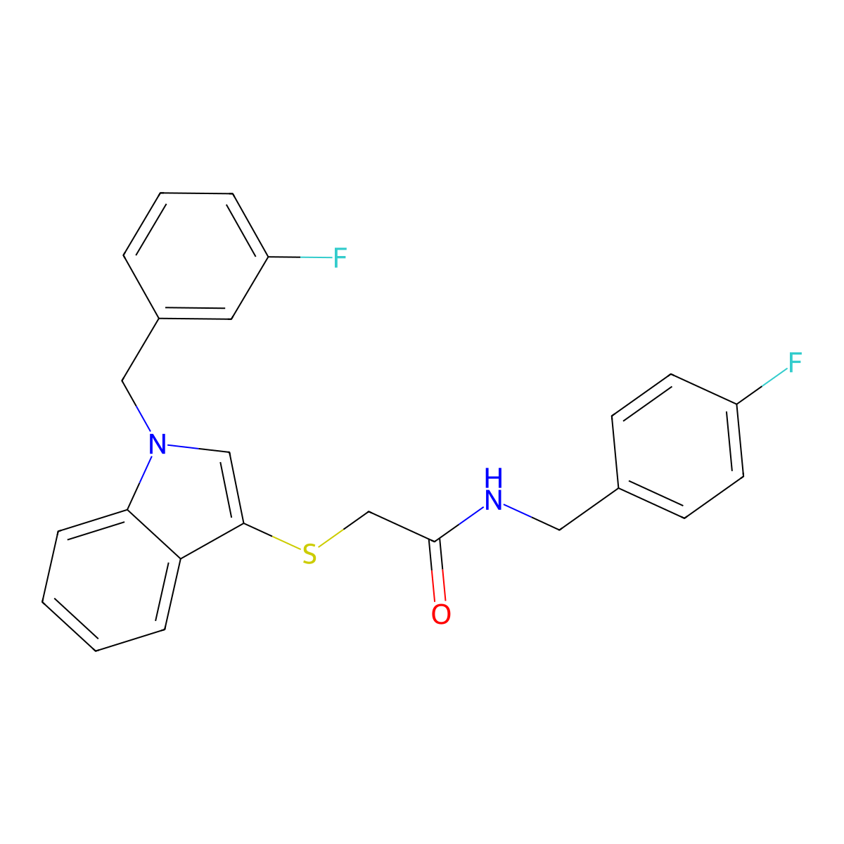 N-(4-fluorobenzyl)-2-((1-(3-fluorobenzyl)-1H-indol-3-yl)thio)acetamide molecular structure, CAS 851412-37-8