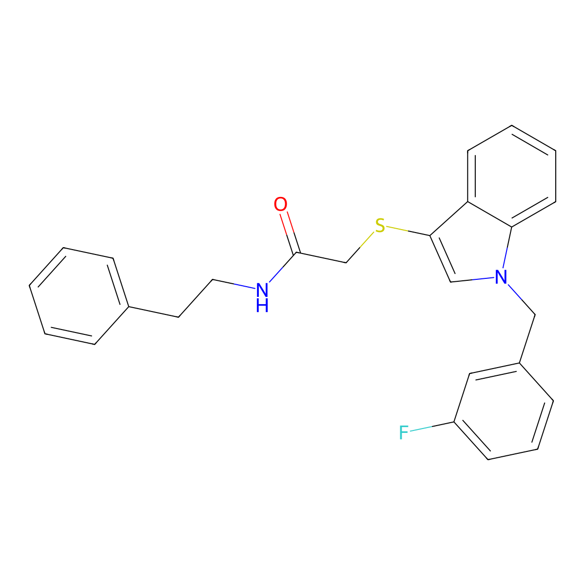 2-((1-(3-fluorobenzyl)-1H-indol-3-yl)thio)-N-phenethylacetamide molecular structure, CAS 851412-38-9