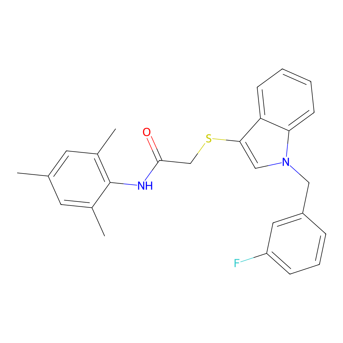 2-((1-(3-fluorobenzyl)-1H-indol-3-yl)thio)-N-mesitylacetamide molecular structure, CAS 851412-39-0