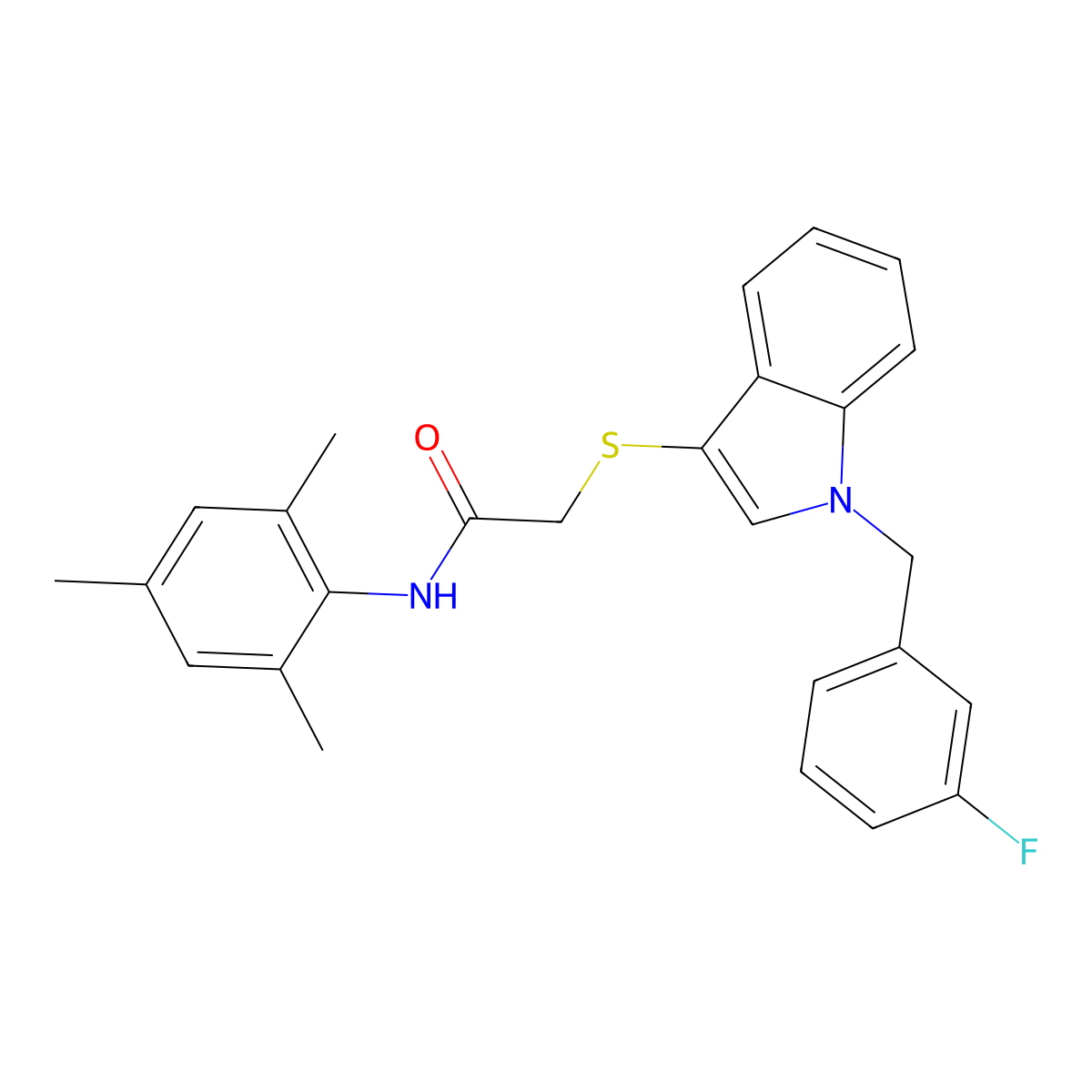 2-((1-(3-fluorobenzyl)-1H-indol-3-yl)thio)-N-mesitylacetamide molecular structure, CAS 851412-39-0