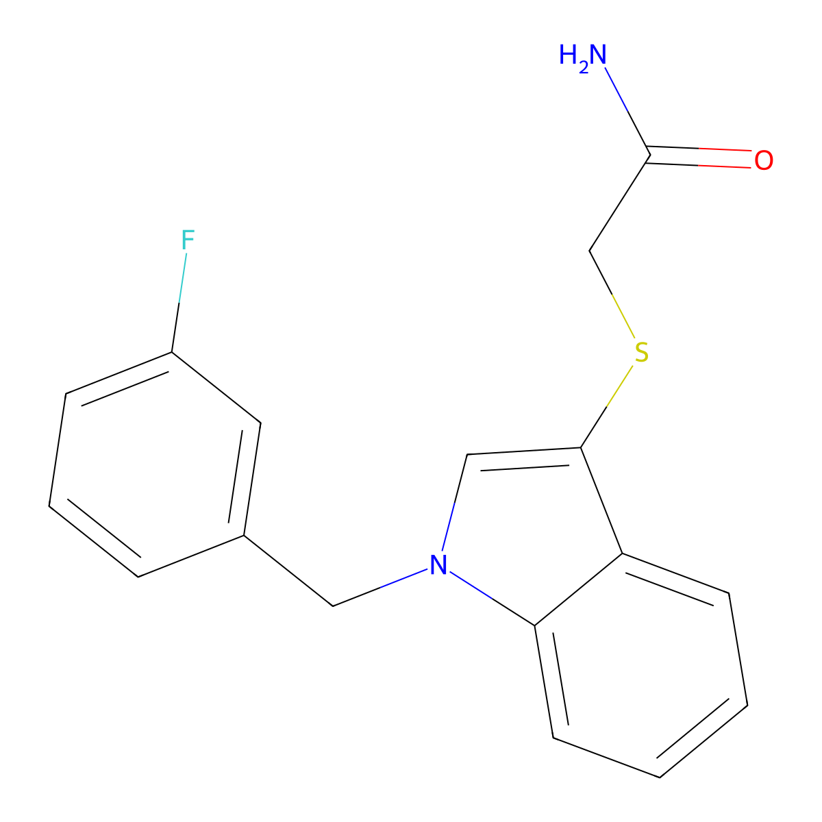 2-((1-(3-fluorobenzyl)-1H-indol-3-yl)thio)acetamide molecular structure, CAS 851412-41-4