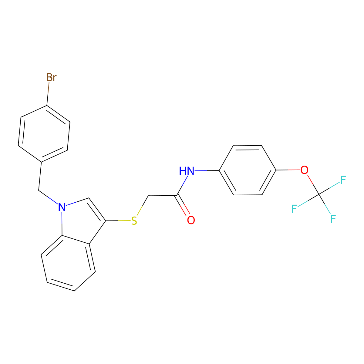 2-[1-[(4-bromophenyl)methyl]indol-3-yl]sulfanyl-N-[4-(trifluoromethoxy)phenyl]acetamide molecular structure, CAS 851412-43-6