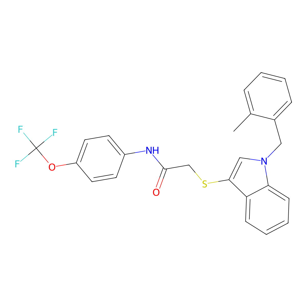2-[1-[(2-methylphenyl)methyl]indol-3-yl]sulfanyl-N-[4-(trifluoromethoxy)phenyl]acetamide molecular structure, CAS 851412-46-9