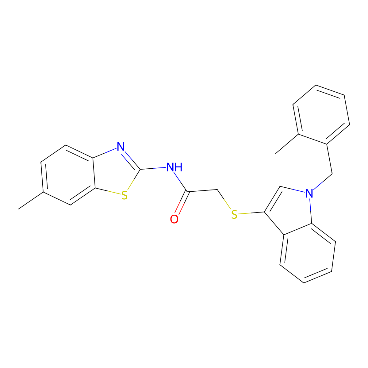 N-(6-methylbenzo[d]thiazol-2-yl)-2-((1-(2-methylbenzyl)-1H-indol-3-yl)thio)acetamide molecular structure, CAS 851412-48-1