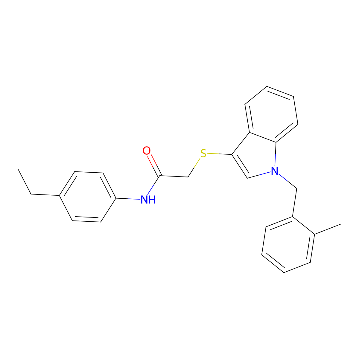 N-(4-ethylphenyl)-2-((1-(2-methylbenzyl)-1H-indol-3-yl)thio)acetamide molecular structure, CAS 851412-50-5