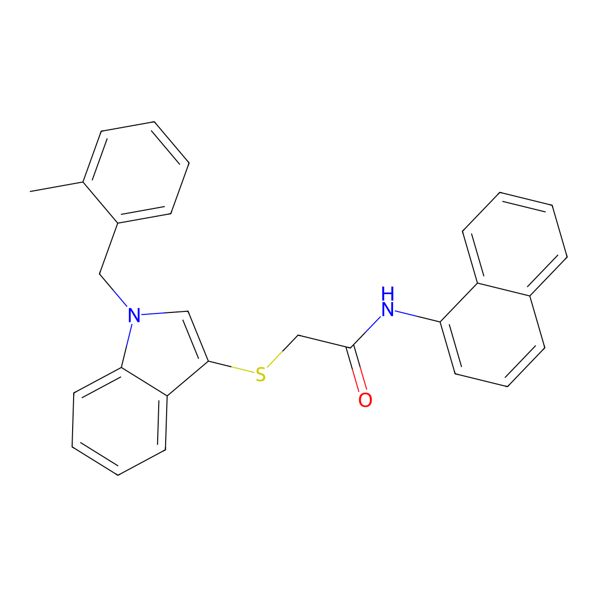 2-((1-(2-methylbenzyl)-1H-indol-3-yl)thio)-N-(naphthalen-1-yl)acetamide molecular structure, CAS 851412-52-7
