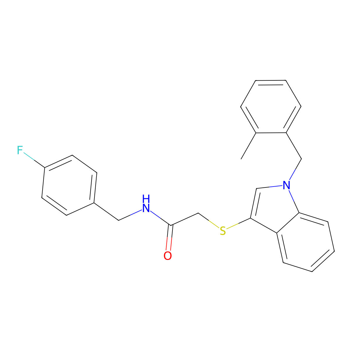 N-(4-fluorobenzyl)-2-((1-(2-methylbenzyl)-1H-indol-3-yl)thio)acetamide molecular structure, CAS 851412-54-9