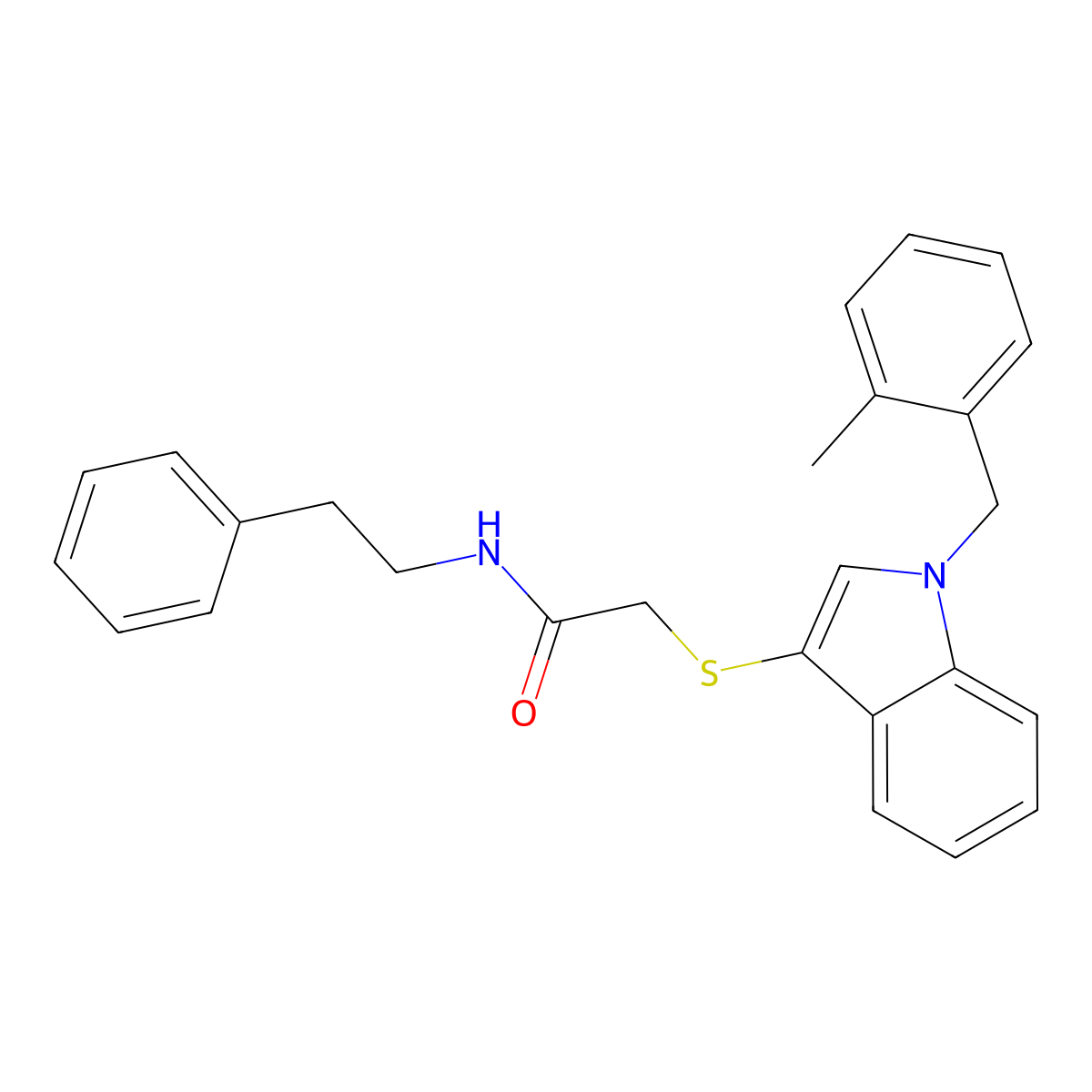 2-((1-(2-methylbenzyl)-1H-indol-3-yl)thio)-N-phenethylacetamide molecular structure, CAS 851412-55-0
