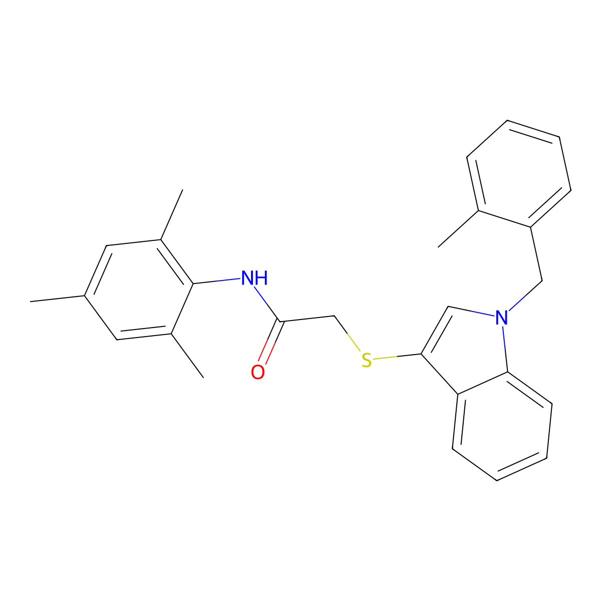 N-mesityl-2-((1-(2-methylbenzyl)-1H-indol-3-yl)thio)acetamide molecular structure, CAS 851412-57-2
