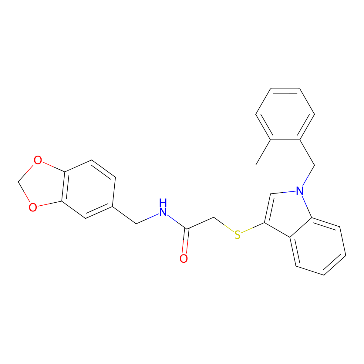 N-(1,3-benzodioxol-5-ylmethyl)-2-[1-[(2-methylphenyl)methyl]indol-3-yl]sulfanylacetamide molecular structure, CAS 851412-58-3