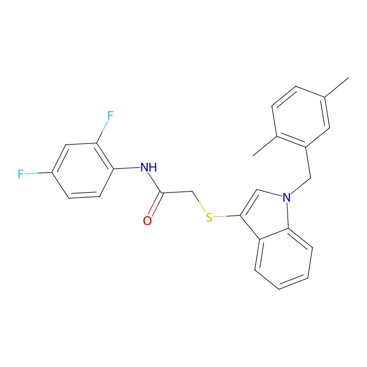 N-(2,4-difluorophenyl)-2-((1-(2,5-dimethylbenzyl)-1H-indol-3-yl)thio)acetamide molecular structure, CAS 851412-61-8
