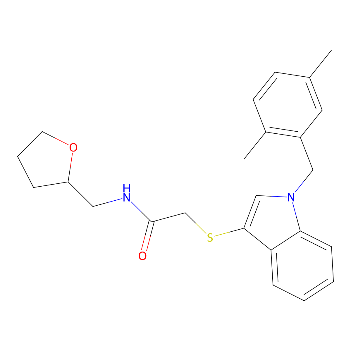 2-[1-[(2,5-dimethylphenyl)methyl]indol-3-yl]sulfanyl-N-(oxolan-2-ylmethyl)acetamide molecular structure, CAS 851412-63-0