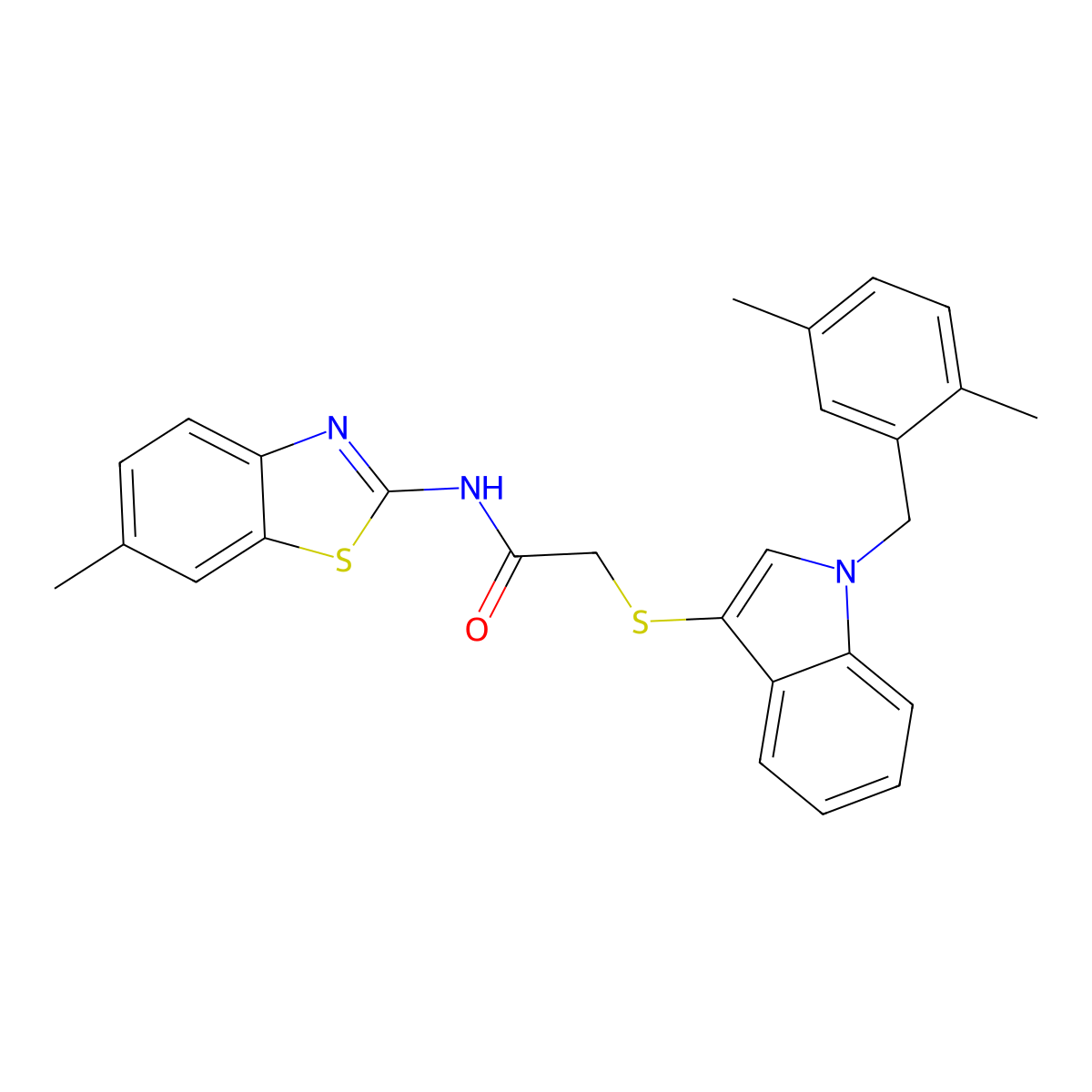 2-((1-(2,5-dimethylbenzyl)-1H-indol-3-yl)thio)-N-(6-methylbenzo[d]thiazol-2-yl)acetamide molecular structure, CAS 851412-64-1