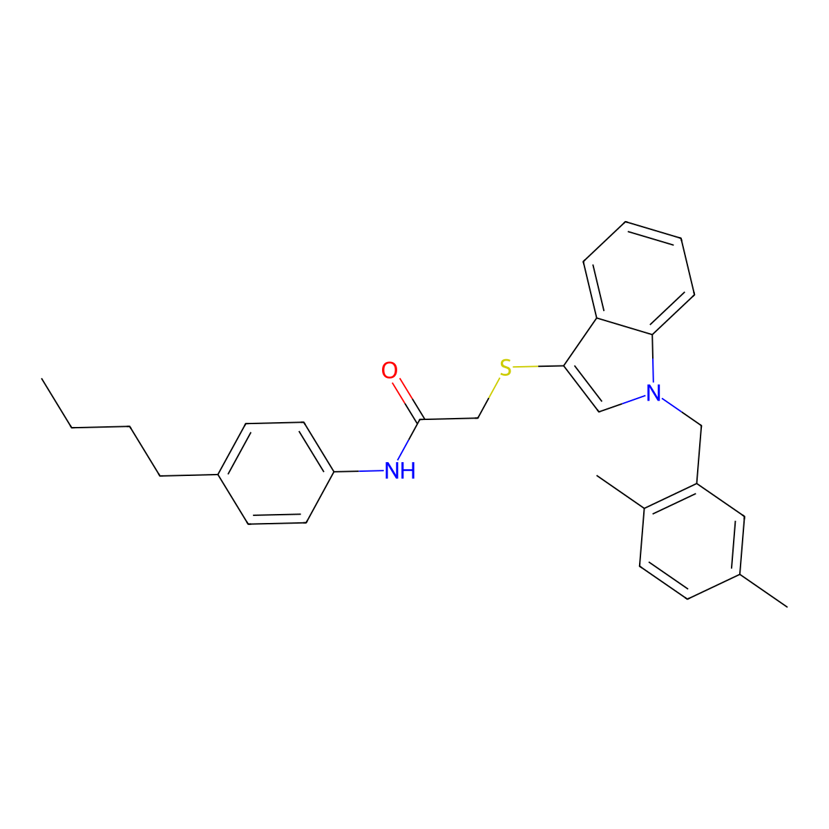 N-(4-butylphenyl)-2-[1-[(2,5-dimethylphenyl)methyl]indol-3-yl]sulfanylacetamide molecular structure, CAS 851412-65-2