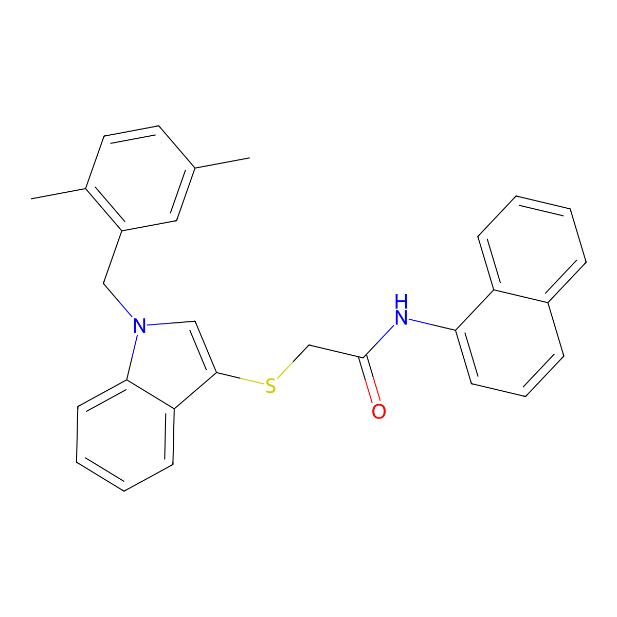 2-((1-(2,5-dimethylbenzyl)-1H-indol-3-yl)thio)-N-(naphthalen-1-yl)acetamide molecular structure, CAS 851412-68-5