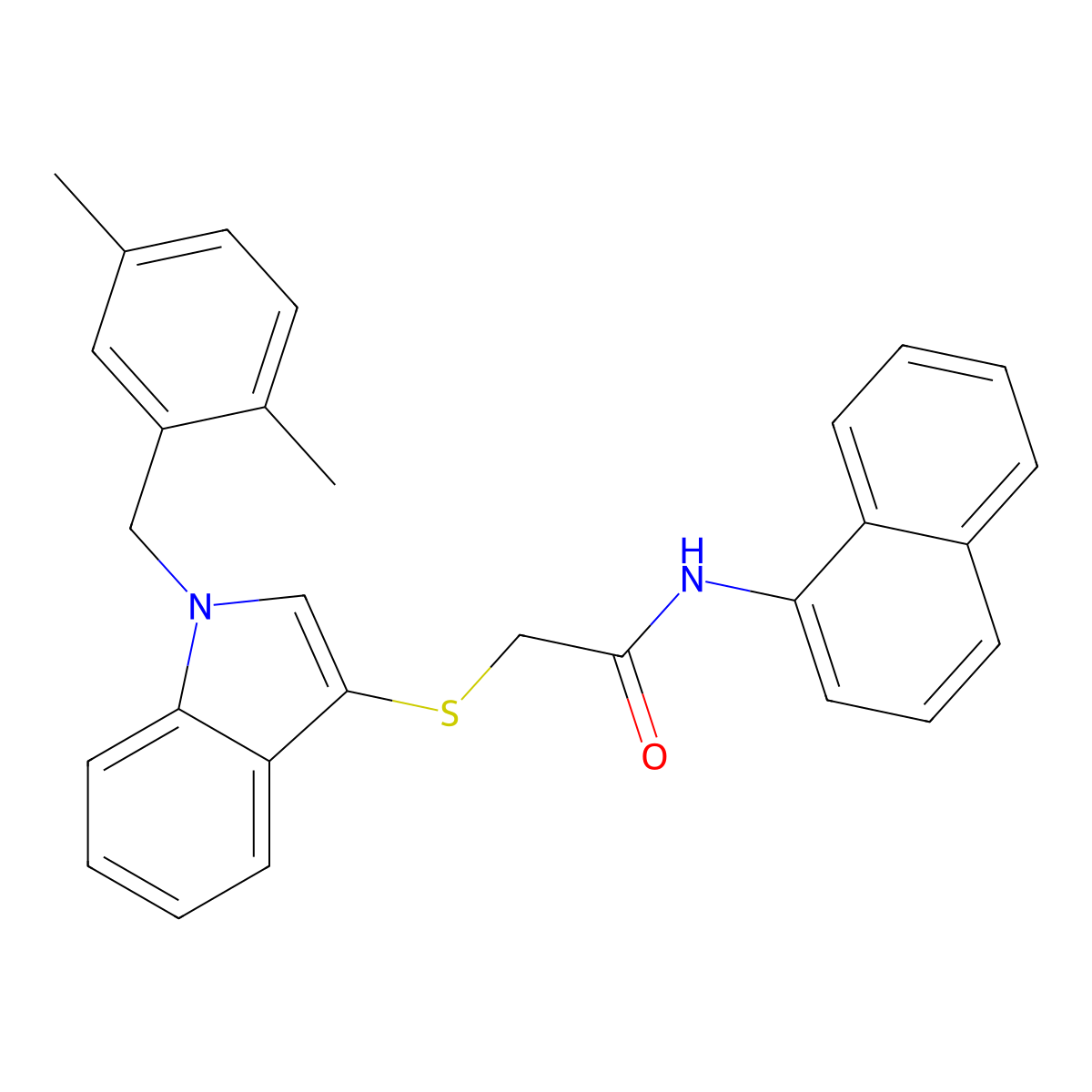 2-((1-(2,5-dimethylbenzyl)-1H-indol-3-yl)thio)-N-(naphthalen-1-yl)acetamide molecular structure, CAS 851412-68-5