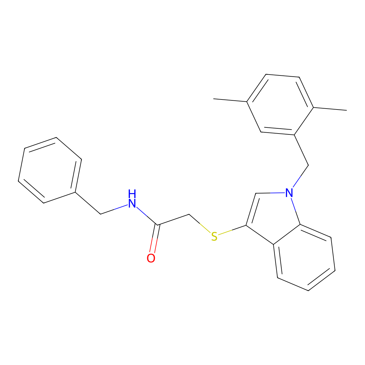N-benzyl-2-((1-(2,5-dimethylbenzyl)-1H-indol-3-yl)thio)acetamide molecular structure, CAS 851412-69-6