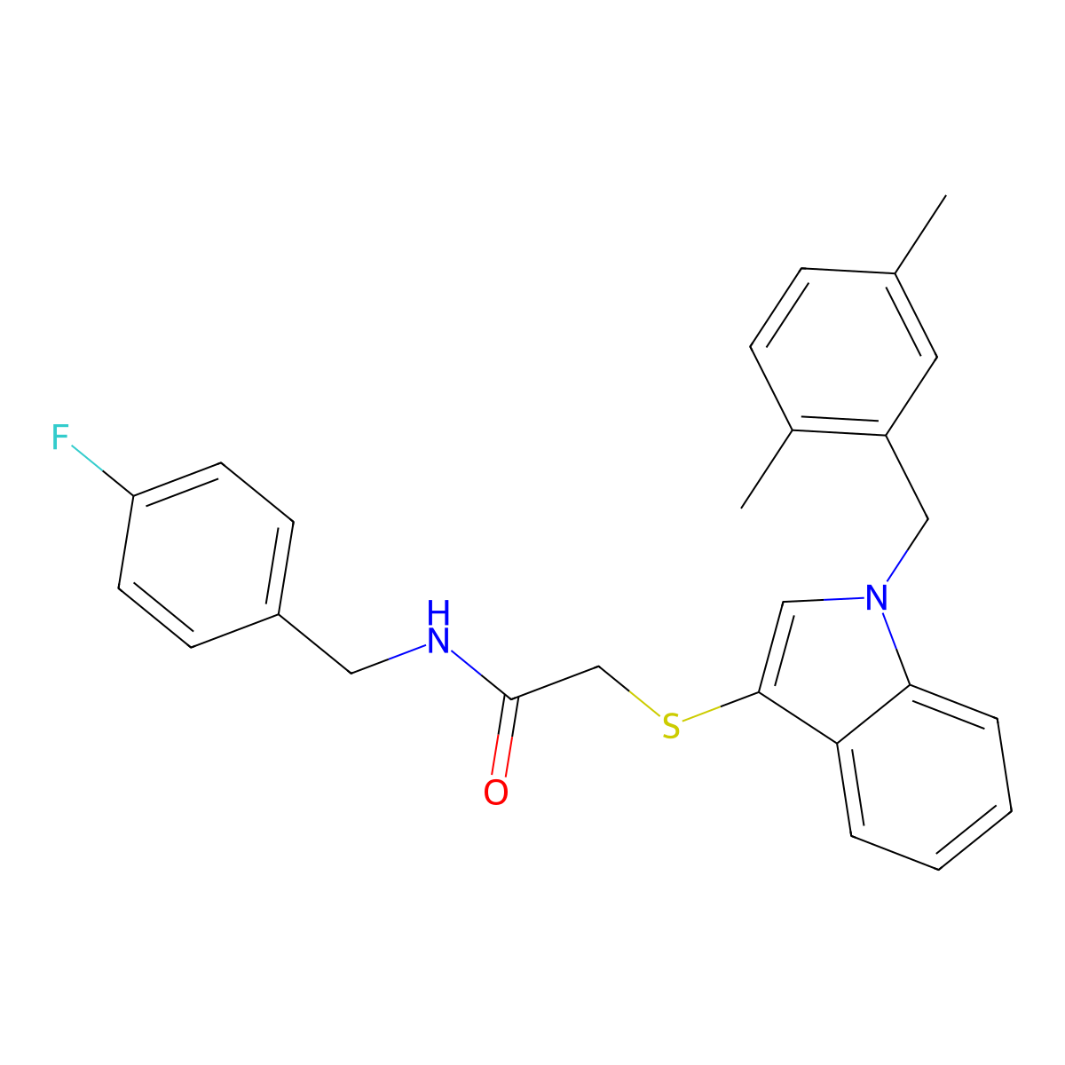 2-[1-[(2,5-dimethylphenyl)methyl]indol-3-yl]sulfanyl-N-[(4-fluorophenyl)methyl]acetamide molecular structure, CAS 851412-70-9