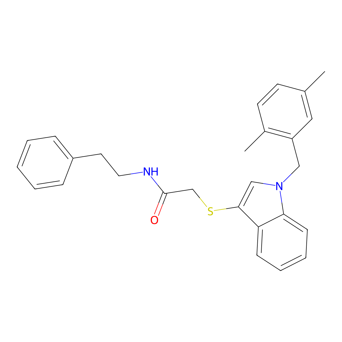 2-((1-(2,5-dimethylbenzyl)-1H-indol-3-yl)thio)-N-phenethylacetamide molecular structure, CAS 851412-71-0