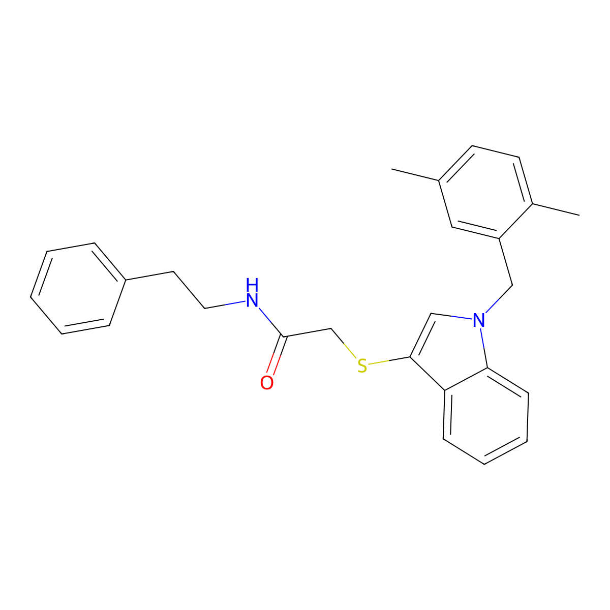 2-((1-(2,5-dimethylbenzyl)-1H-indol-3-yl)thio)-N-phenethylacetamide molecular structure, CAS 851412-71-0