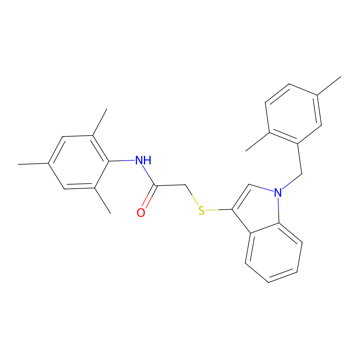 2-[1-[(2,5-dimethylphenyl)methyl]indol-3-yl]sulfanyl-N-(2,4,6-trimethylphenyl)acetamide molecular structure, CAS 851412-73-2