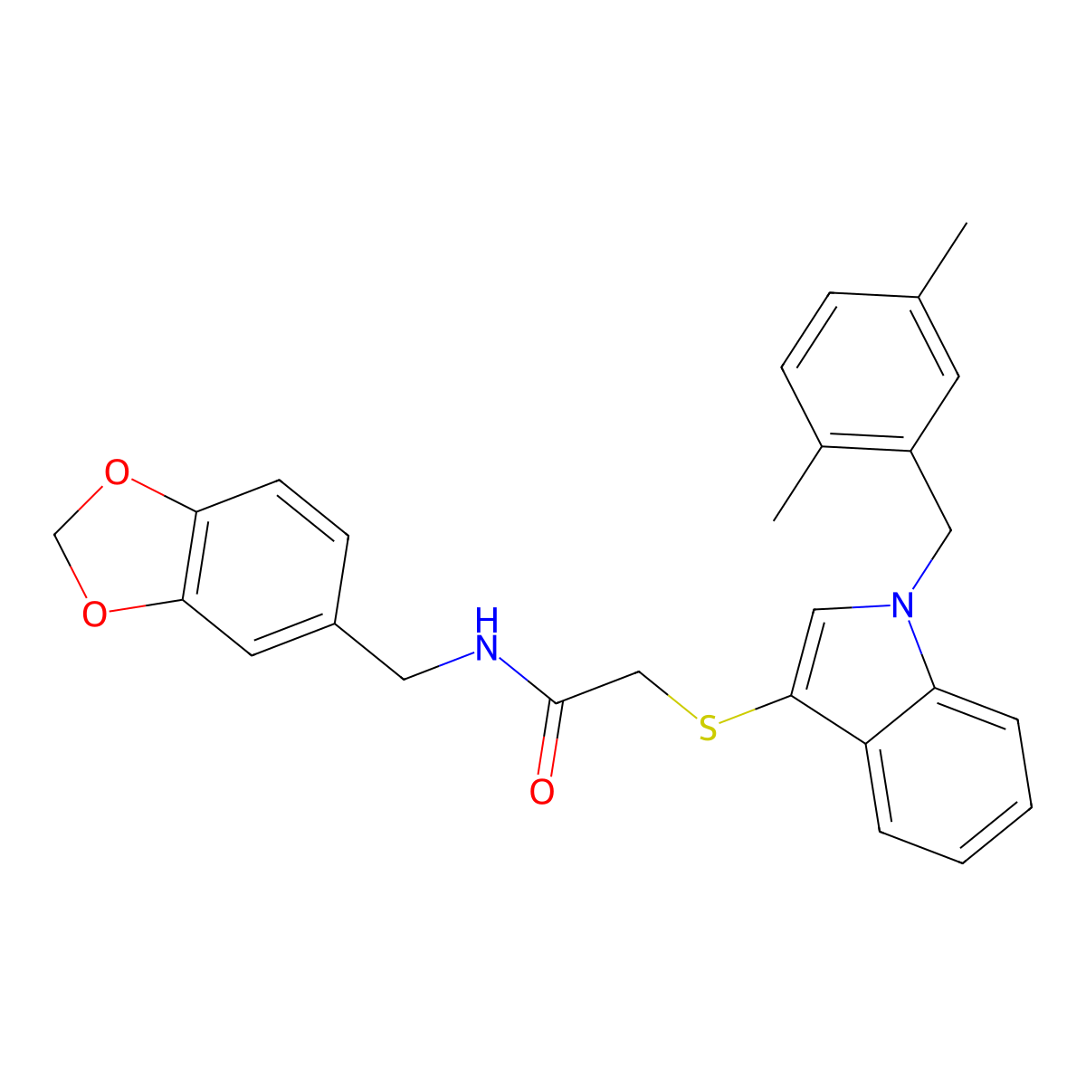 N-(benzo[d][1,3]dioxol-5-ylmethyl)-2-((1-(2,5-dimethylbenzyl)-1H-indol-3-yl)thio)acetamide molecular structure, CAS 851412-74-3