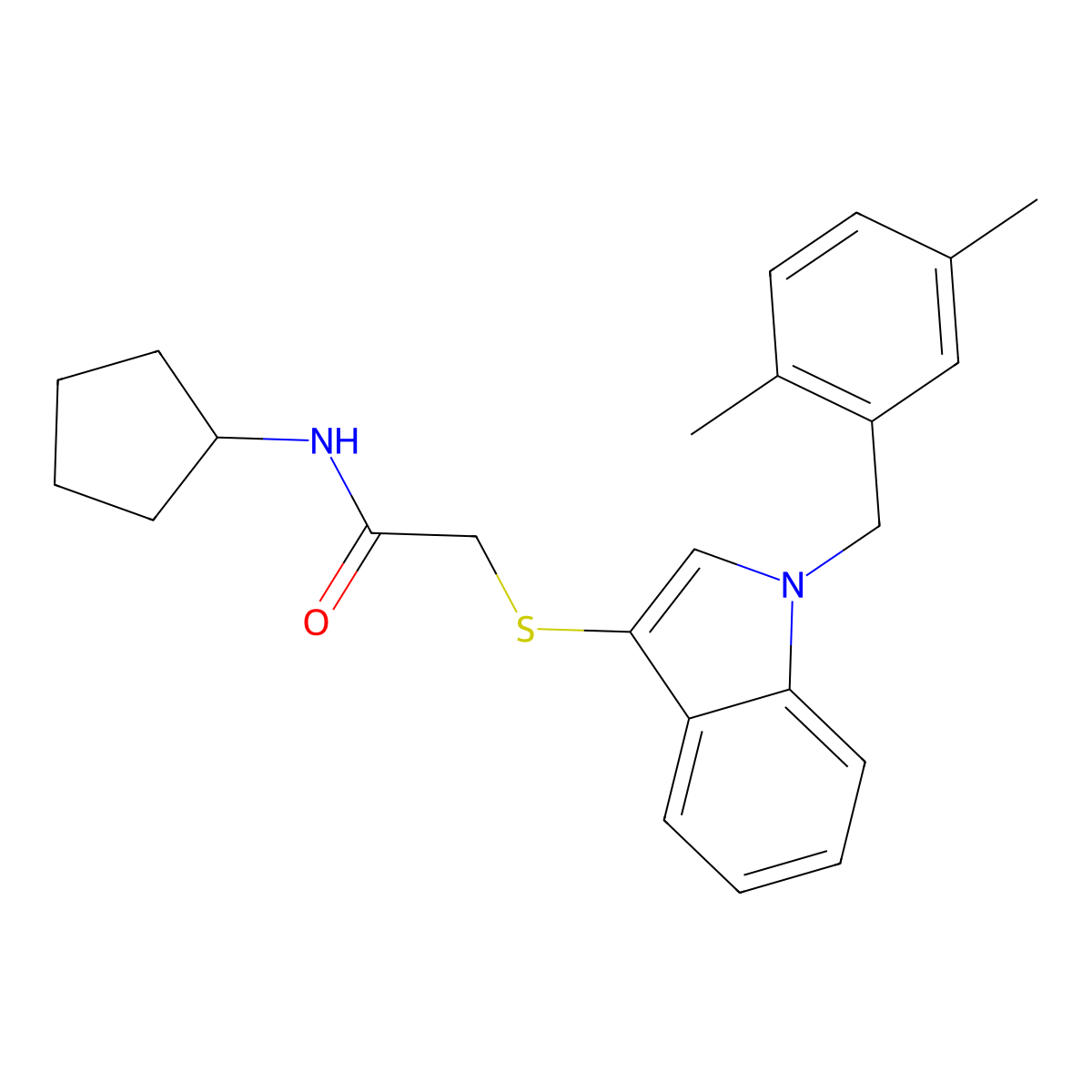 N-cyclopentyl-2-((1-(2,5-dimethylbenzyl)-1H-indol-3-yl)thio)acetamide molecular structure, CAS 851412-75-4