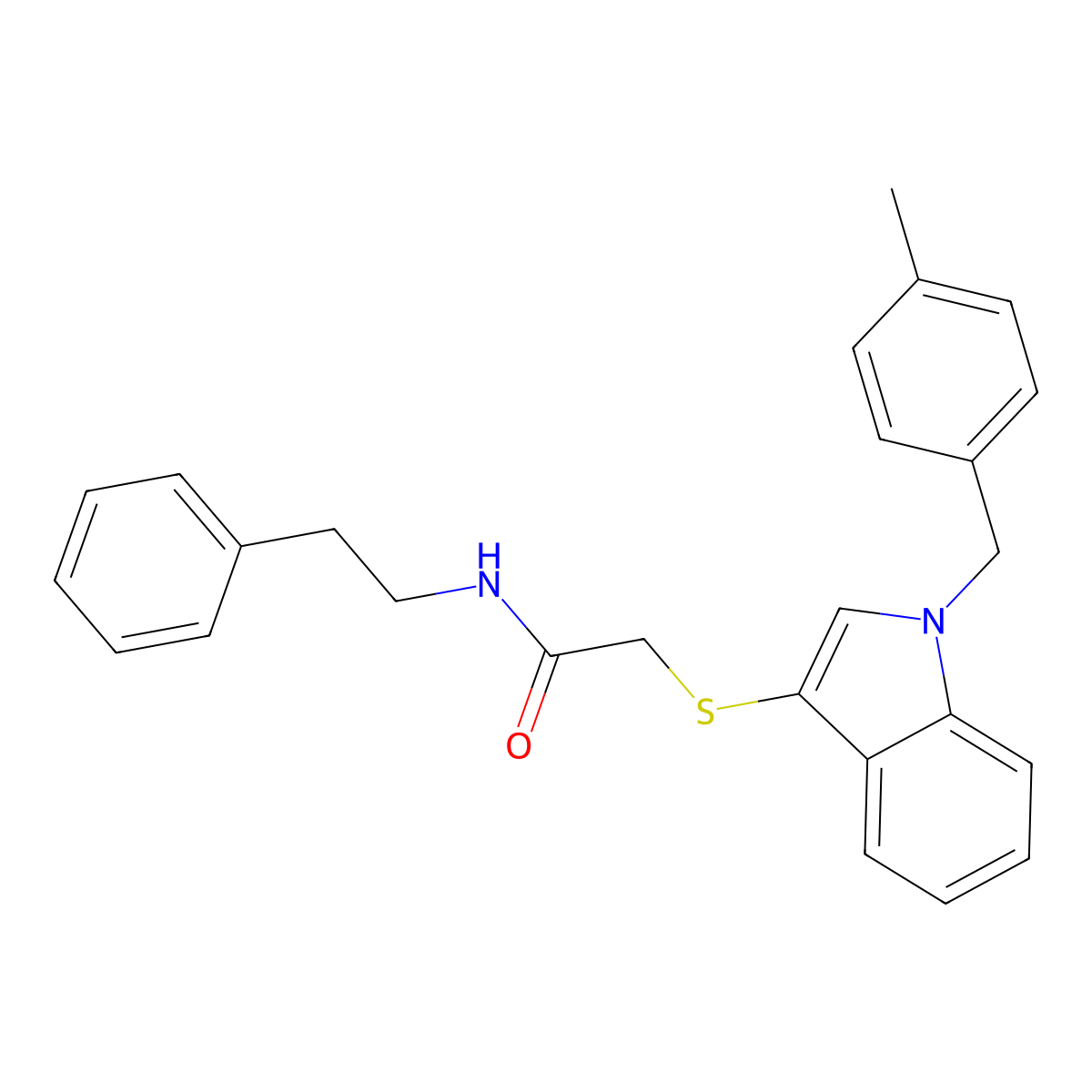 2-((1-(4-methylbenzyl)-1H-indol-3-yl)thio)-N-phenethylacetamide molecular structure, CAS 851412-77-6
