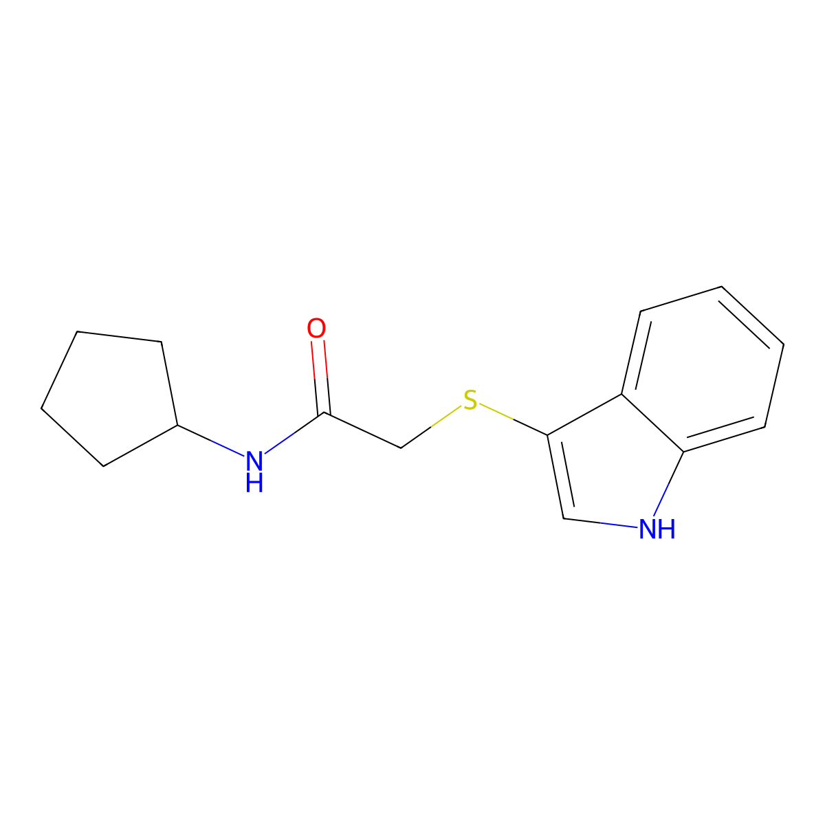 N-cyclopentyl-2-(1H-indol-3-ylsulfanyl)acetamide molecular structure, CAS 851412-80-1