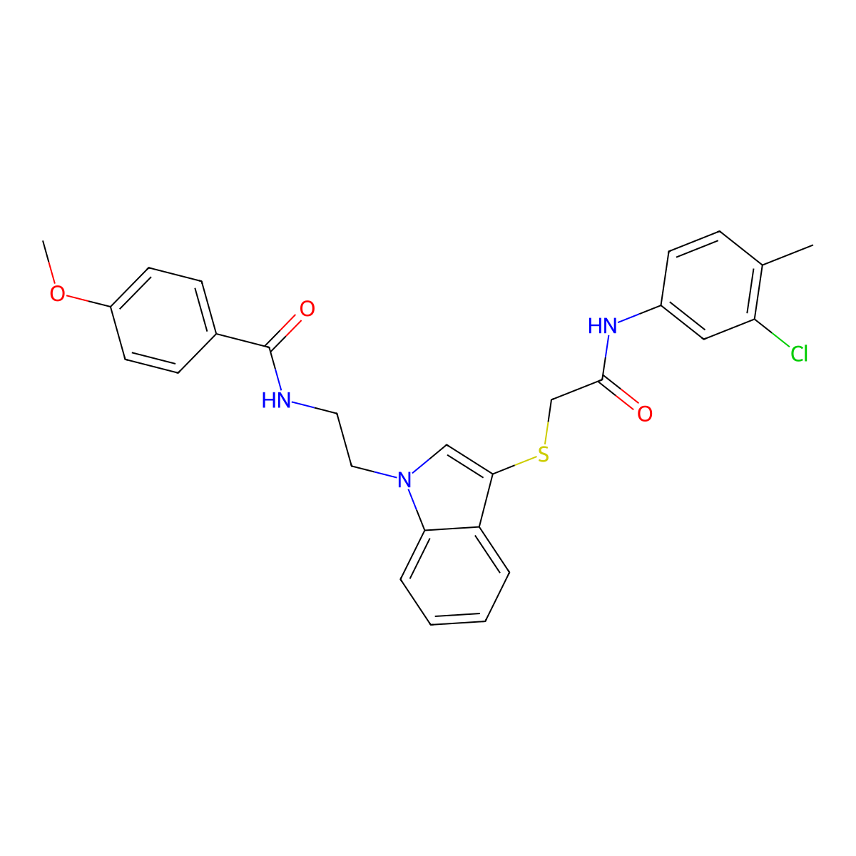 N-(2-(3-((2-((3-chloro-4-methylphenyl)amino)-2-oxoethyl)thio)-1H-indol-1-yl)ethyl)-4-methoxybenzamide molecular structure, CAS 851412-85-6