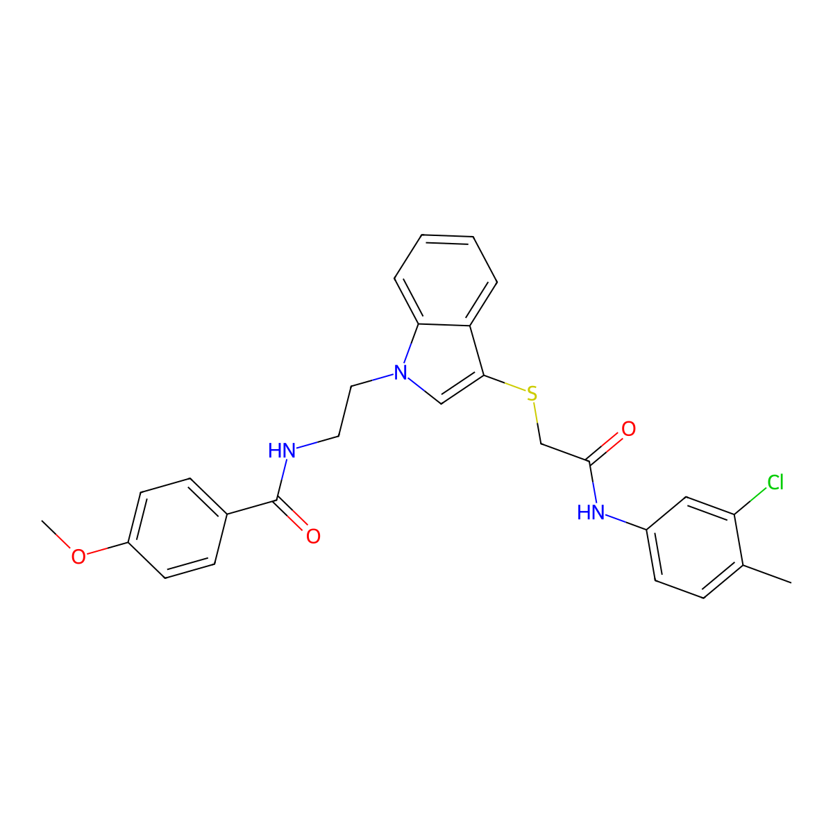 N-(2-(3-((2-((3-chloro-4-methylphenyl)amino)-2-oxoethyl)thio)-1H-indol-1-yl)ethyl)-4-methoxybenzamide molecular structure, CAS 851412-85-6