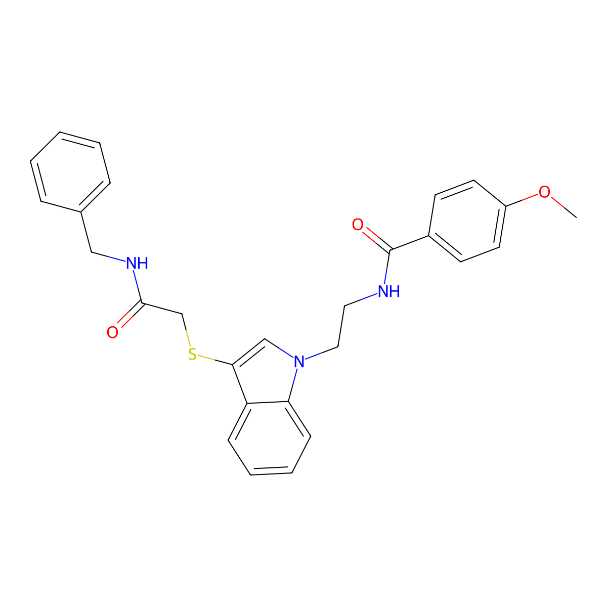 N-(2-(3-((2-(benzylamino)-2-oxoethyl)thio)-1H-indol-1-yl)ethyl)-4-methoxybenzamide molecular structure, CAS 851412-86-7