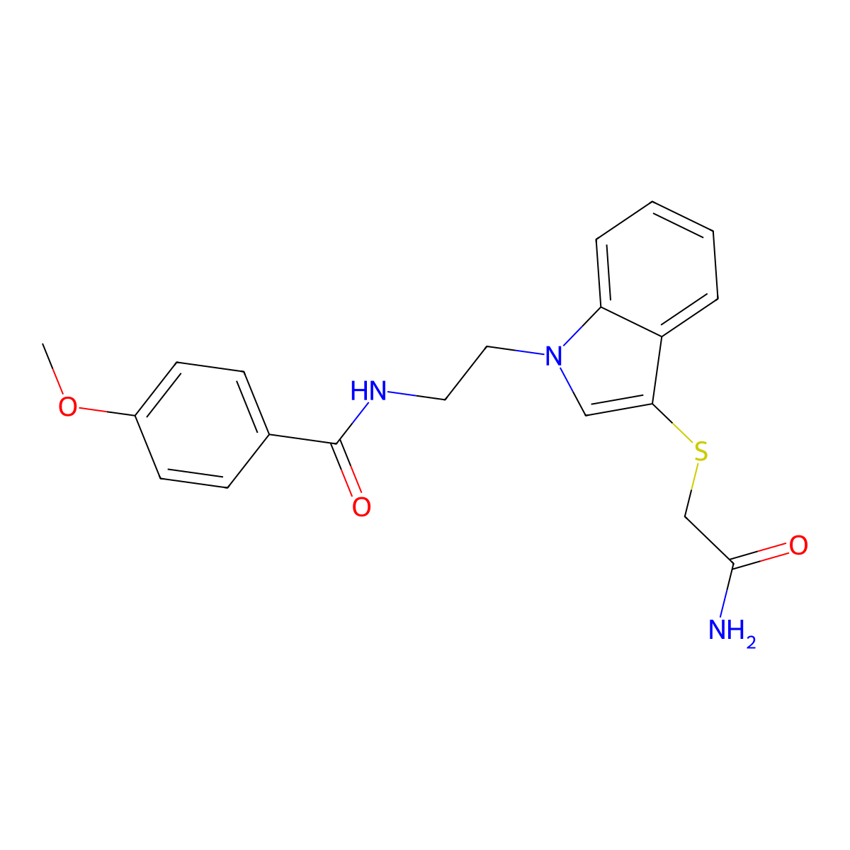 N-[2-[3-(2-amino-2-oxoethyl)sulfanylindol-1-yl]ethyl]-4-methoxybenzamide molecular structure, CAS 851412-91-4