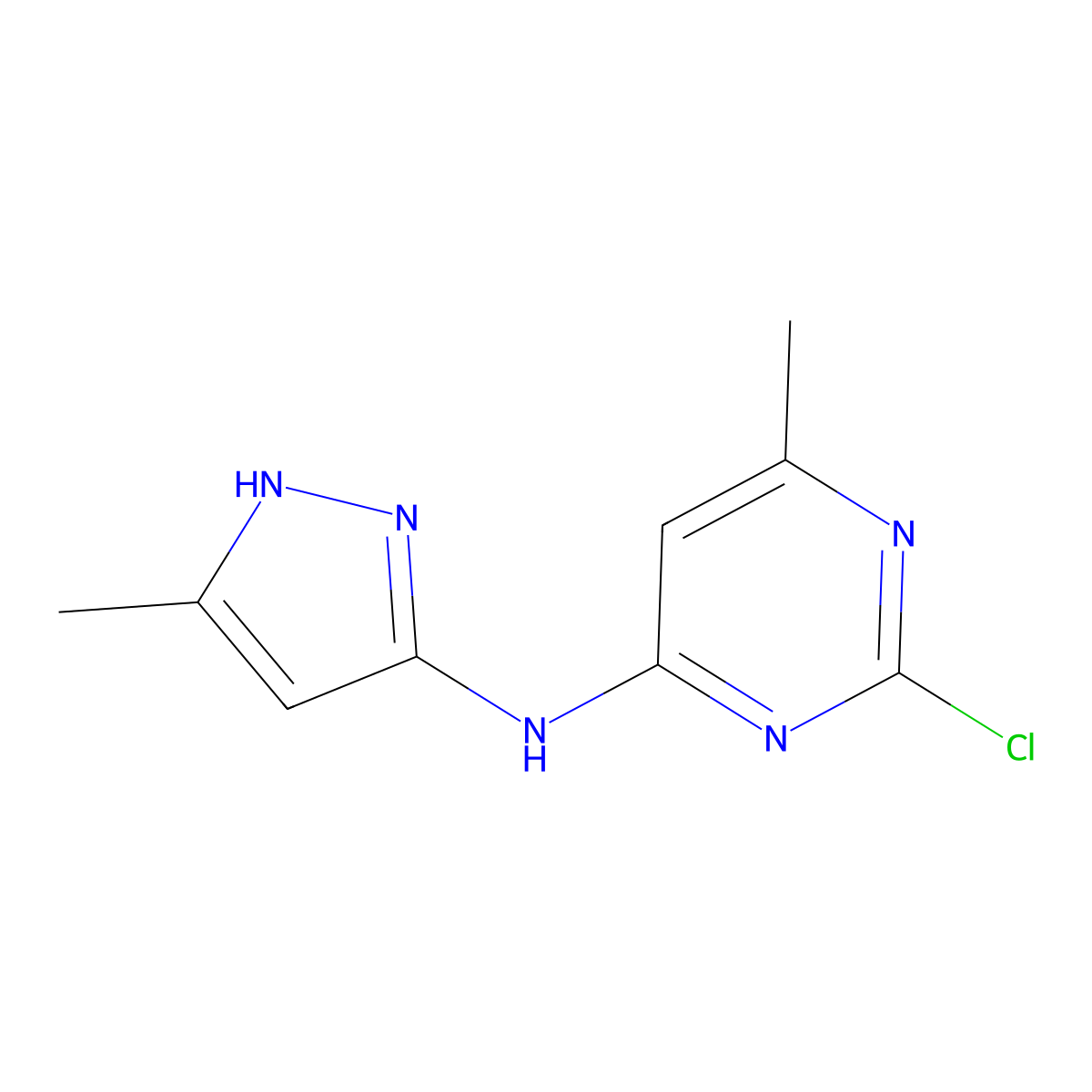 2-chloro-6-methyl-N-(5-methyl-1H-pyrazol-3-yl)-4-pyrimidinamine molecular structure, CAS 851435-28-4