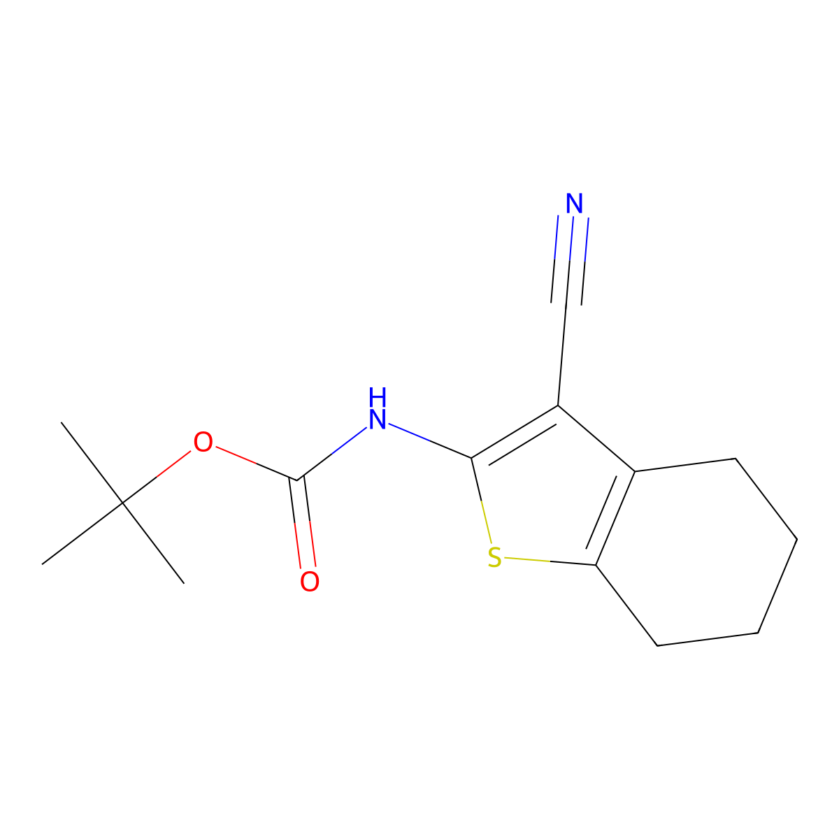 tert-butyl N-(3-cyano-4,5,6,7-tetrahydro-1-benzothiophen-2-yl)carbamate molecular structure, CAS 851443-07-7