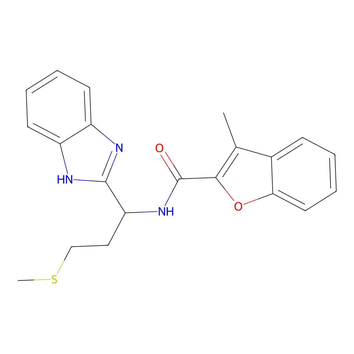 N-[1-(1H-1,3-benzodiazol-2-yl)-3-(methylsulfanyl)propyl]-3-methyl-1-benzofuran-2-carboxamide molecular structure, CAS 851453-95-7