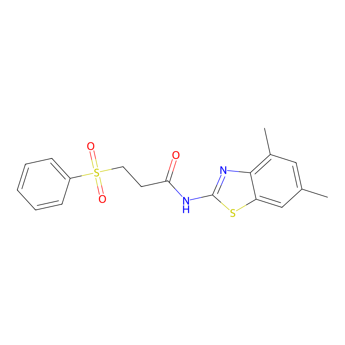 3-(benzenesulfonyl)-N-(4,6-dimethyl-1,3-benzothiazol-2-yl)propanamide molecular structure, CAS 851456-70-7