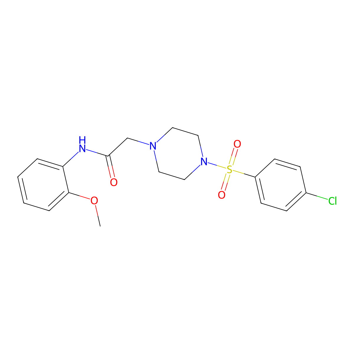 2-[4-(4-chlorophenyl)sulfonylpiperazin-1-yl]-N-(2-methoxyphenyl)acetamide molecular structure, CAS 851469-17-5
