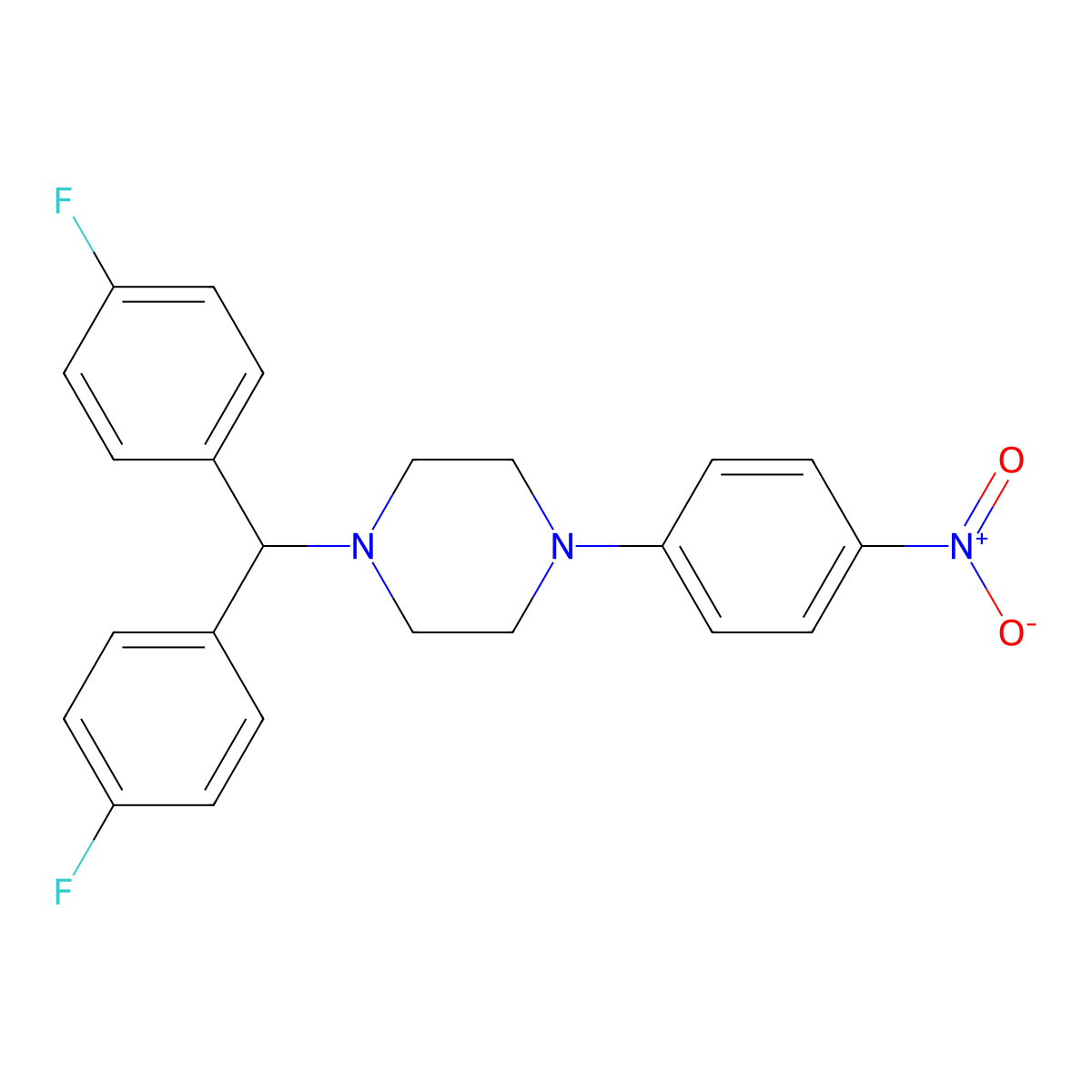 1-[Bis(4-fluorophenyl)methyl]-4-(4-nitrophenyl)piperazine molecular structure, CAS 851472-82-7
