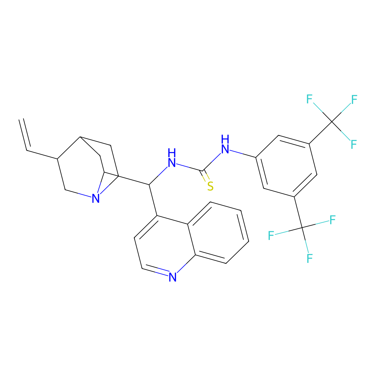 1-(3,5-Bis(trifluoromethyl)phenyl)-3-((1R)-quinolin-4-yl(5-vinylquinuclidin-2-yl)methyl)thiourea molecular structure, CAS 851477-19-5