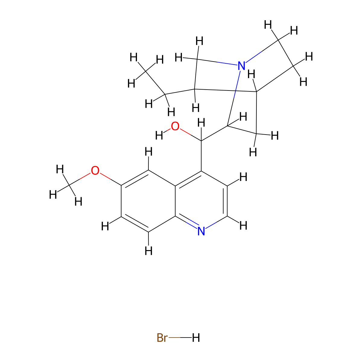 (5-Ethyl-1-azabicyclo[2.2.2]octan-2-yl)-(6-methoxyquinolin-4-yl)methanol;hydrobromide molecular structure, CAS 85153-19-1