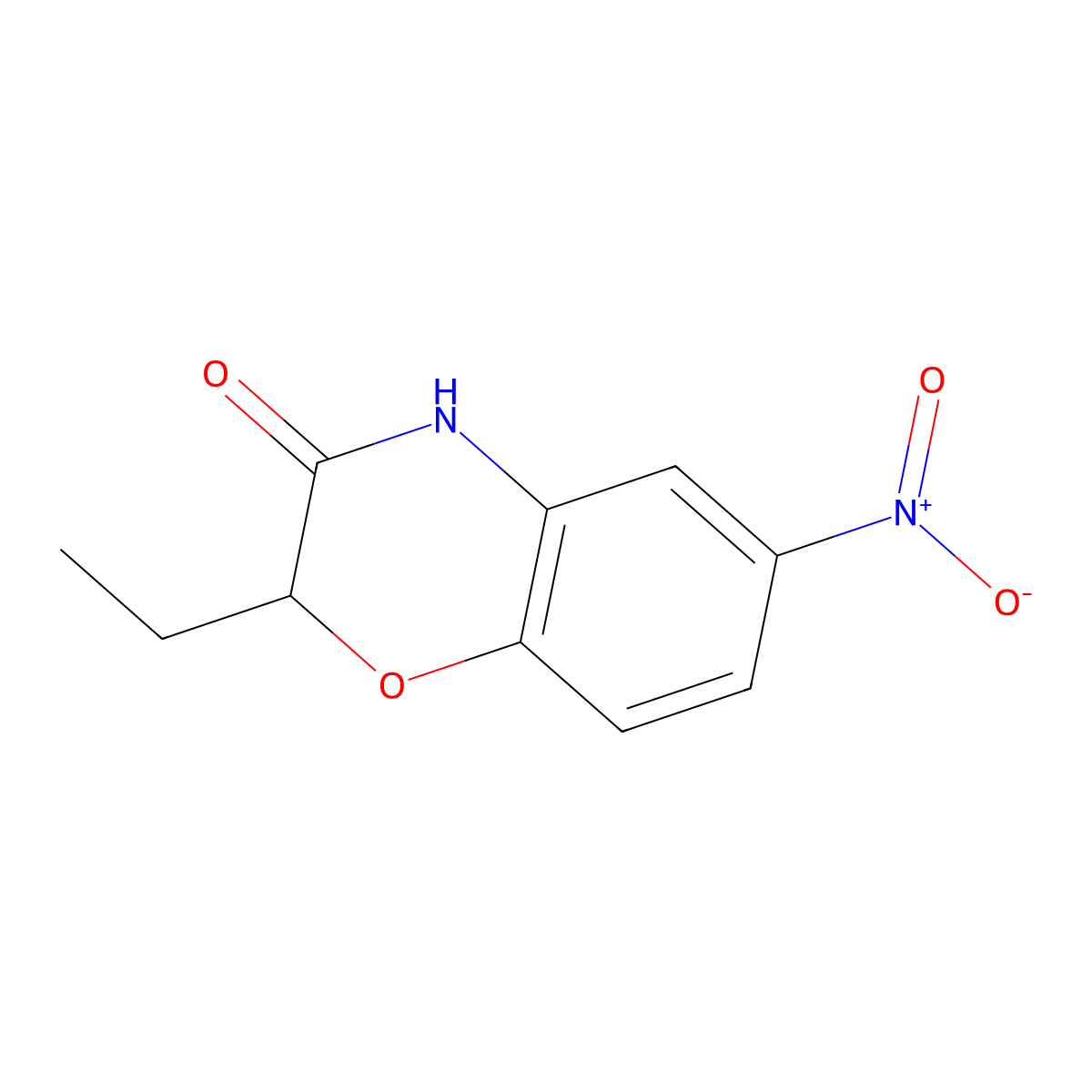 2-ethyl-6-nitro-3,4-dihydro-2H-1,4-benzoxazin-3-one molecular structure, CAS 85160-86-7
