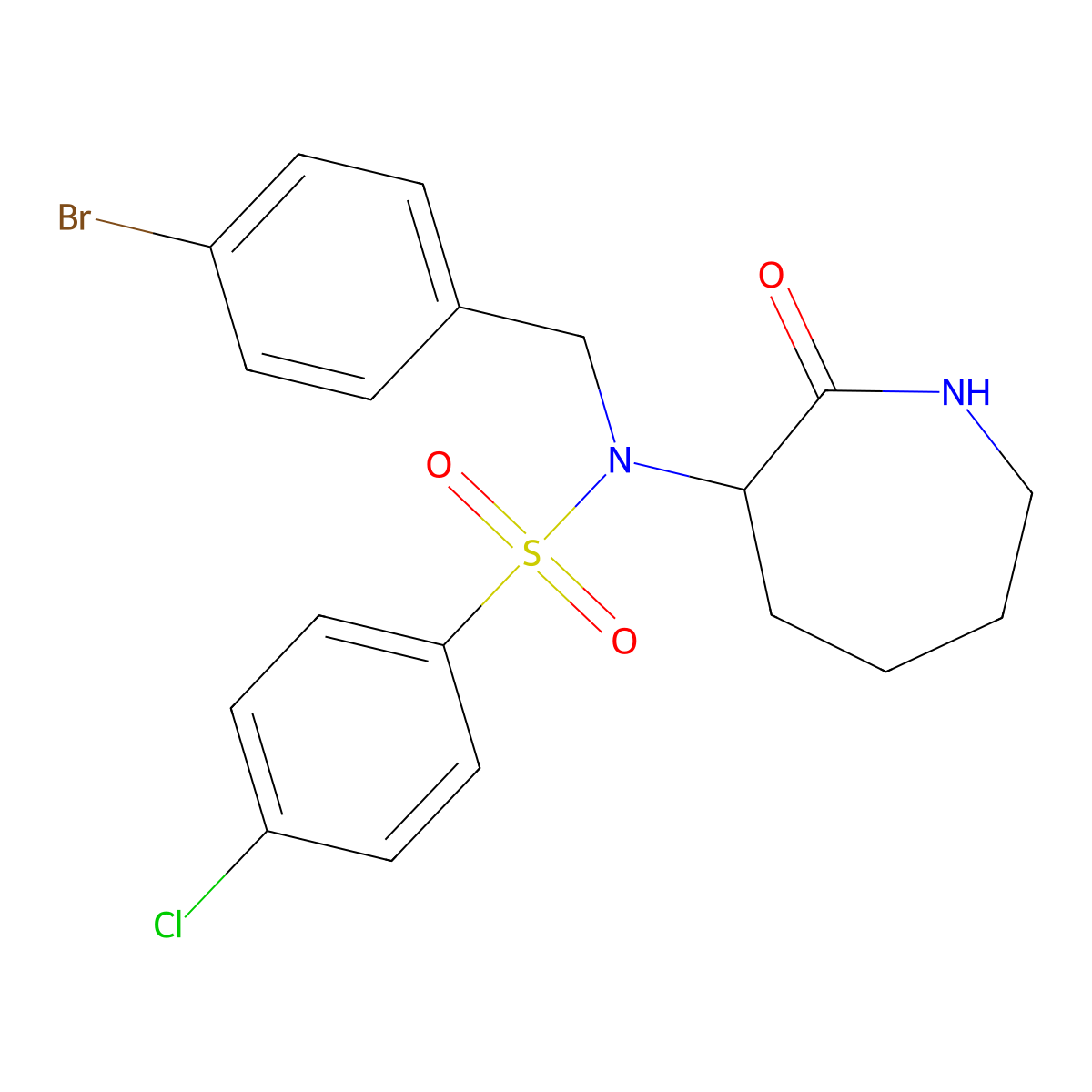 N-[(4-bromophenyl)methyl]-4-chloro-N-[(3R)-hexahydro-2-oxo-1H-azepin-3-yl]-Benzenesulfonamide molecular structure, CAS 851600-86-7