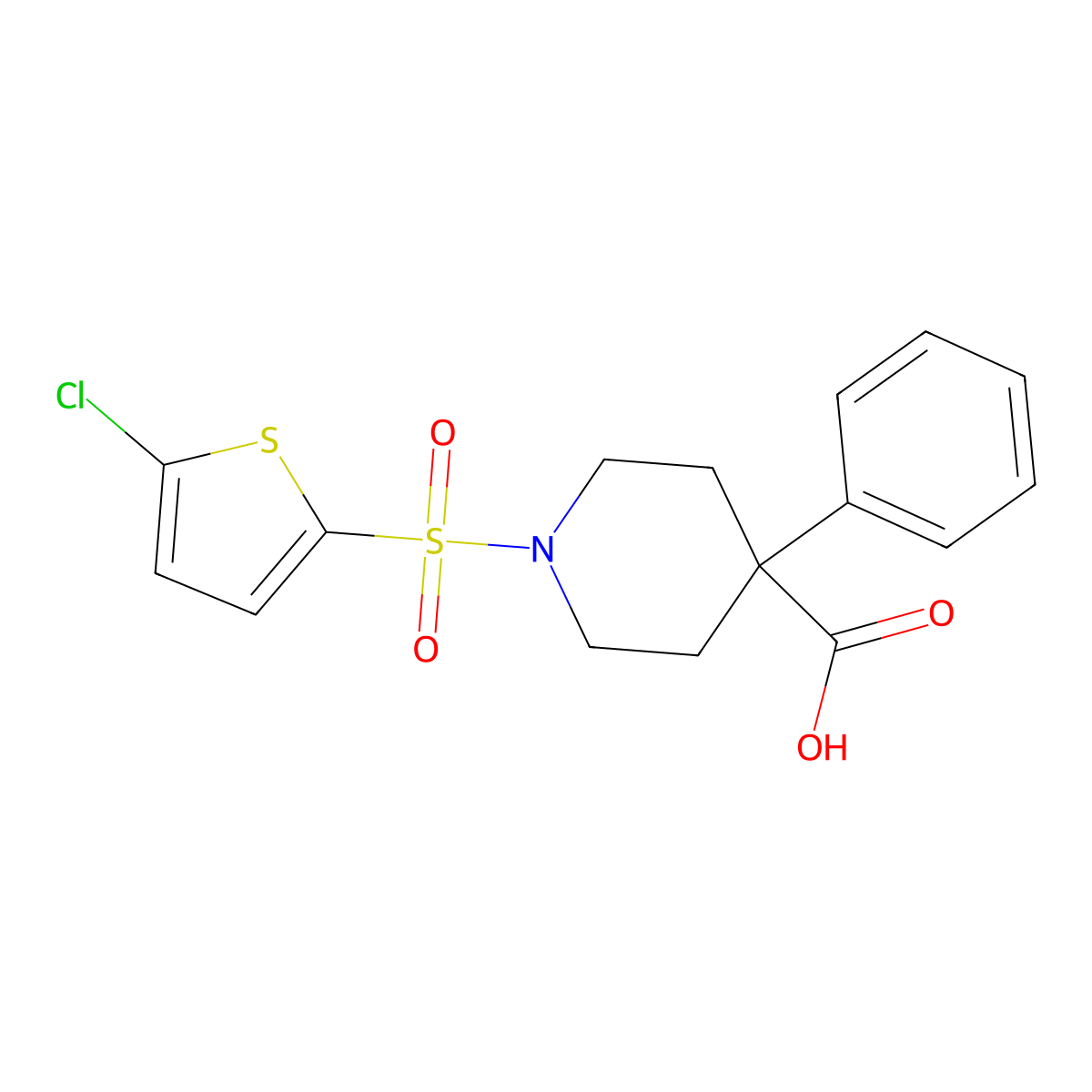 1-[(5-Chlorothien-2-yl)sulfonyl]-4-phenylpiperidine-4-carboxylic acid molecular structure, CAS 851619-66-4