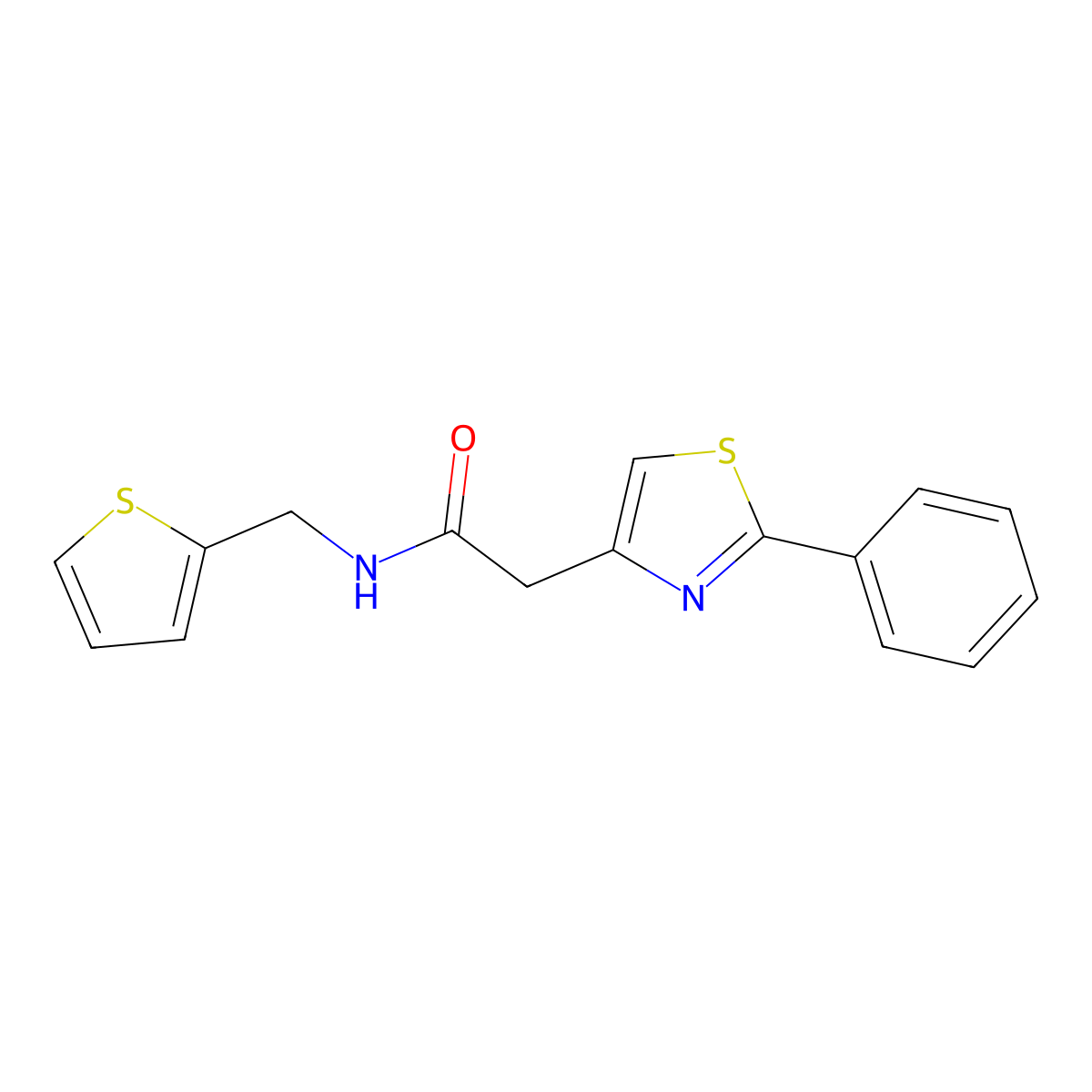 2-(2-phenyl-1,3-thiazol-4-yl)-N-(thiophen-2-ylmethyl)acetamide molecular structure, CAS 851623-62-6